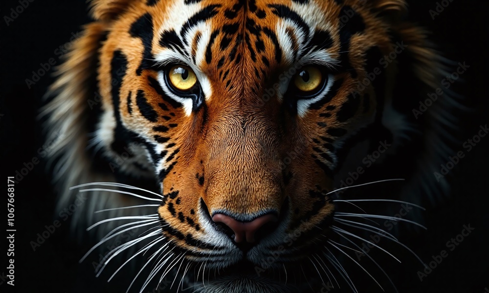 Close up tiger face intense golden eyes sharp Close up tiger face intense golden eyes sharp