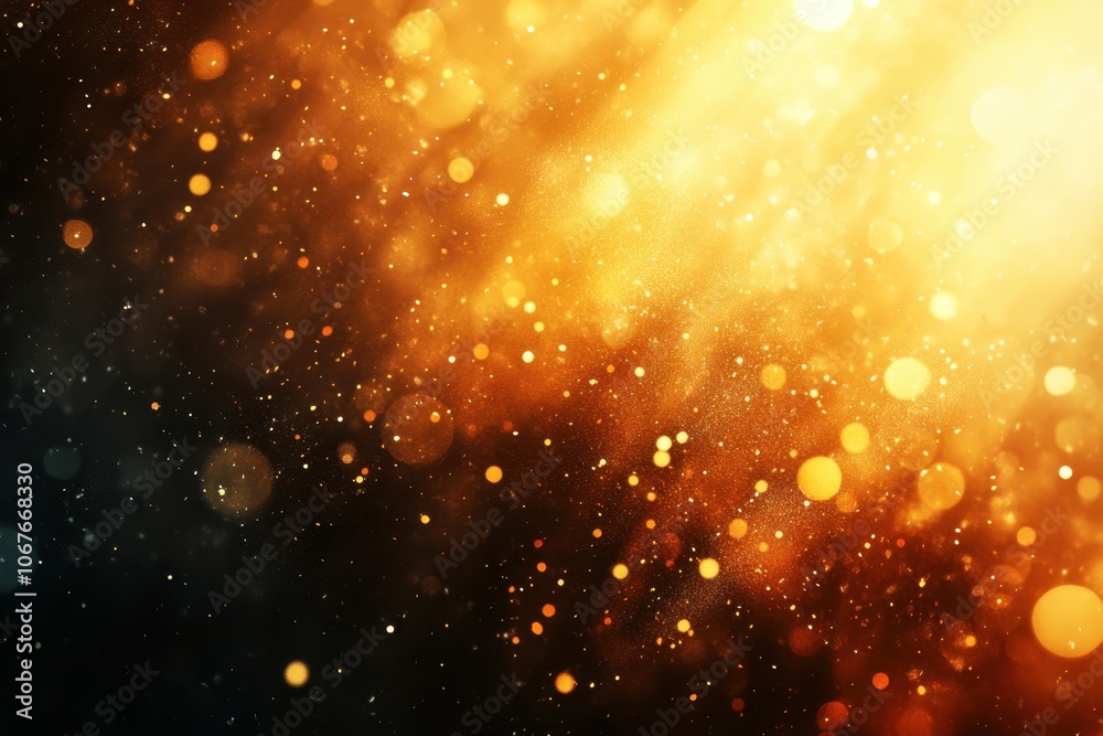 Bright golden sparkles fill the dark background, creating a warm and festive atmosphere at night Bright golden sparkles fill the dark background, creating a warm and festive atmosphere at night
