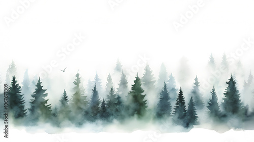 Watercolor illustration of forest as banner with space for text