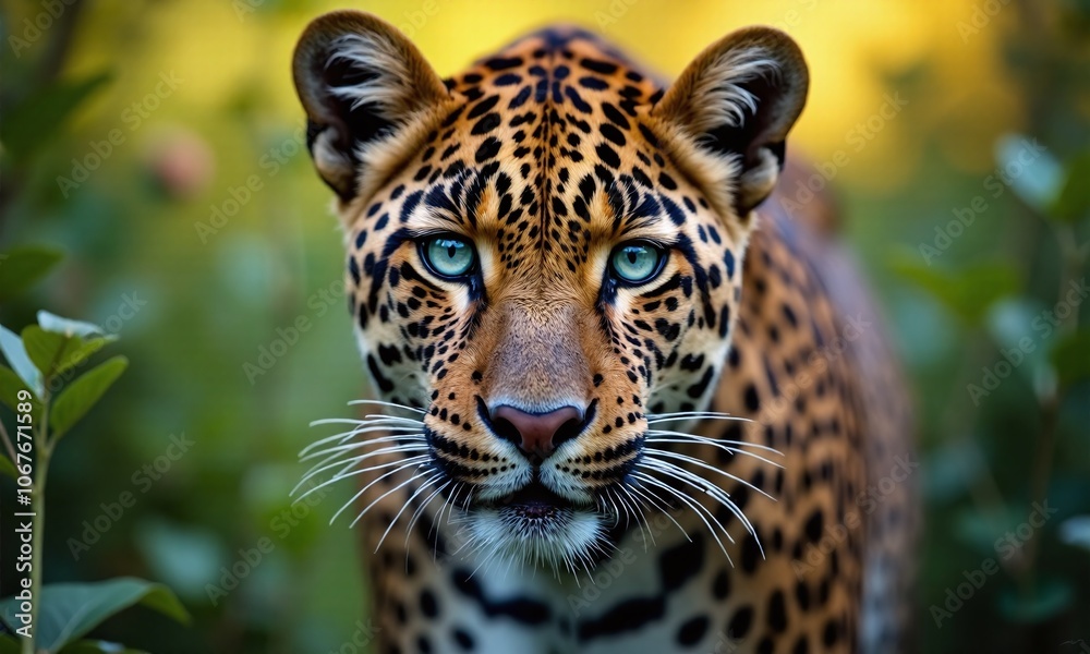 Obraz premium Stunning close up of a leopard piercing blue