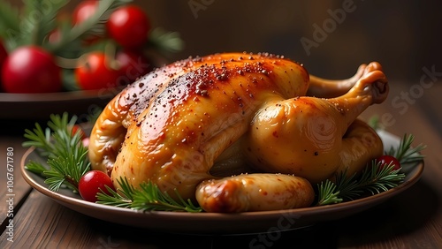 Golden roasted Christmas turkey. Thanksgiving food