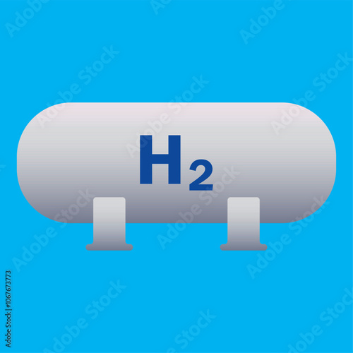 Hydrogen gas tank icon with text H2 isolated on a blue background. Concept of clean energy and renewable power energy production - hydrogen gas pipeline for clean electricity. H2 fuel alternative.