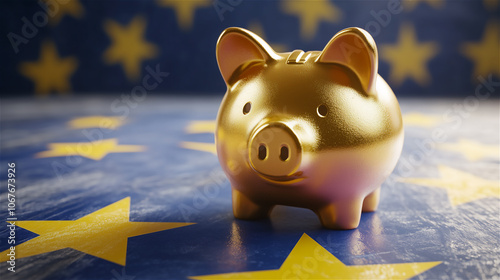 Obraz na płótnie piggy bank on a UE background w salonie