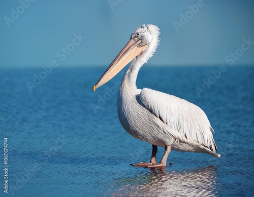 Close-up of a pelican on the lake