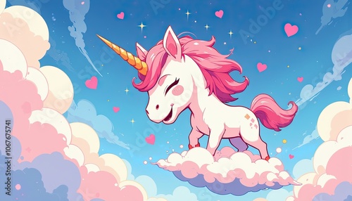 Wallpaper Mural Whimsical unicorn with pink mane and hearts in a dreamy sky Torontodigital.ca