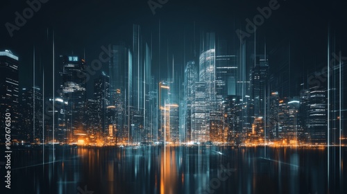 Wallpaper Mural A breathtaking scene of a futuristic skyline featuring illuminated skyscrapers against the night sky, capturing the essence of modern urbanization. Torontodigital.ca