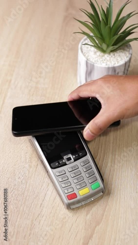 Customer using smartphone to make nfc payment
