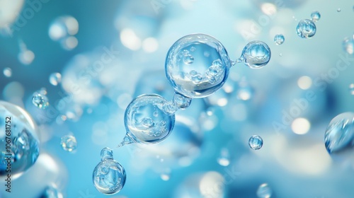 Close-up of water molecules on a blue background