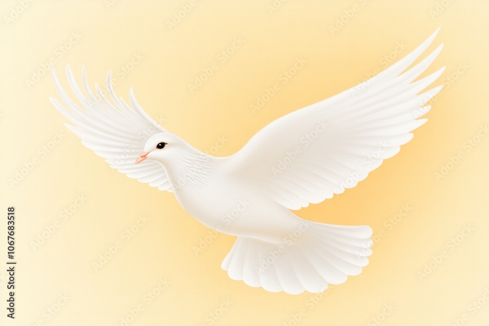 Close-up view of a white dove with open wings highlighting beauty and purity against a soft gradient backdrop Close-up view of a white dove with open wings highlighting beauty and purity against a soft gradient backdrop