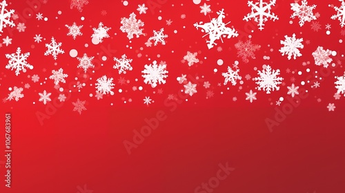 Red background with white snowflakes falling from top to bottom.