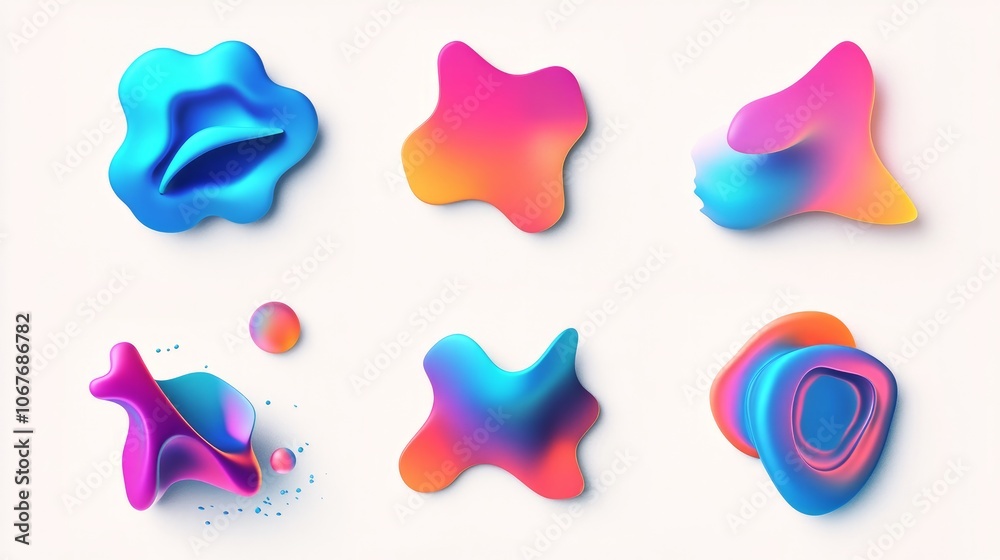 Abstract colorful 3D fluid shapes with a liquid gradient on a light background Abstract colorful 3D fluid shapes with a liquid gradient on a light background