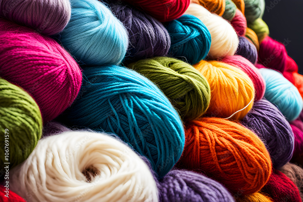 Colorful woolen yarns arranged in rows in a organized way, Generated by ai Colorful woolen yarns arranged in rows in a organized way, Generated by ai