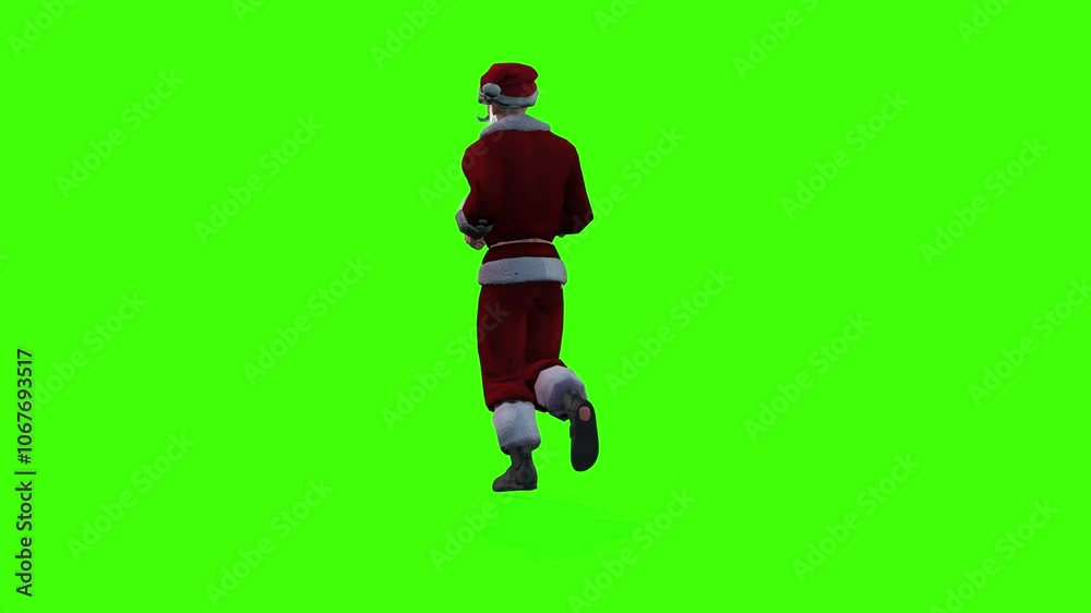 3d character of Santa Claus jogging loop with back side view on Green Screen 4k, Santa Claus running on Christmas Or New Year's Holiday on chroma key, Happy Joyful Celebration Of New Beginnings. 3d character of Santa Claus jogging loop with back side view on Green Screen 4k, Santa Claus running on Christmas Or New Year's Holiday on chroma key, Happy Joyful Celebration Of New Beginnings.