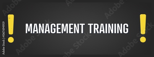 Management Training. A blackboard with white text. Illustration with grunge text style.