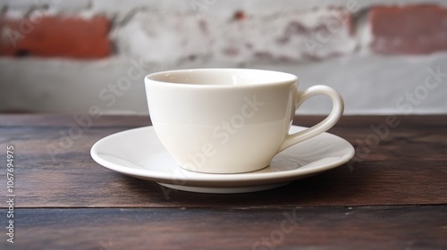 Empty White Coffee Cup on Wooden Table.