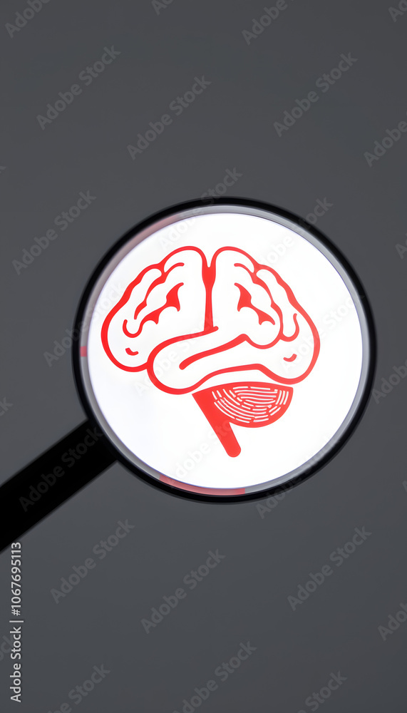 Magnifier focus to human brain icon, idea creative intelligence thinking or Awareness of discipline or mental health, Recovery mental health check isolated with white highlights, png Magnifier focus to human brain icon, idea creative intelligence thinking or Awareness of discipline or mental health, Recovery mental health check isolated with white highlights, png
