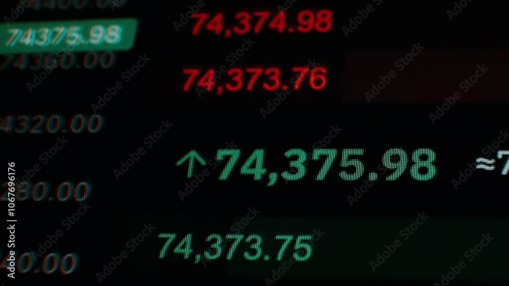 Stock market and exchange data of price at market wall. Change and volume. Financial indexes change up and down over time. Concept of cryptocurrency and bitcoin BTC crypto trading Stock market and exchange data of price at market wall. Change and volume. Financial indexes change up and down over time. Concept of cryptocurrency and bitcoin BTC crypto trading