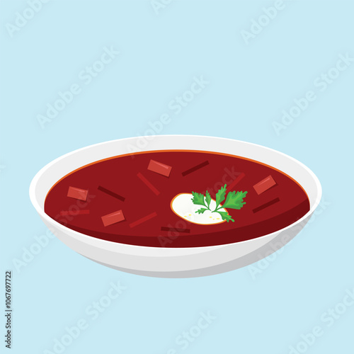 Plate with borscht, traditional dish, cuisines of the world, isolate on white