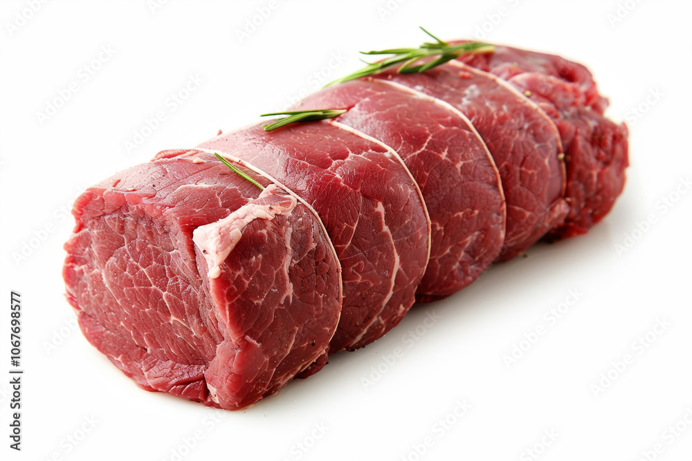 A piece of beef tenderloin roast isolated on white A piece of beef tenderloin roast isolated on white