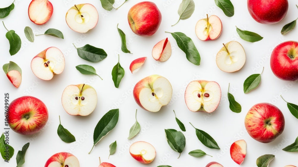 Red Apples and Leaves Pattern.