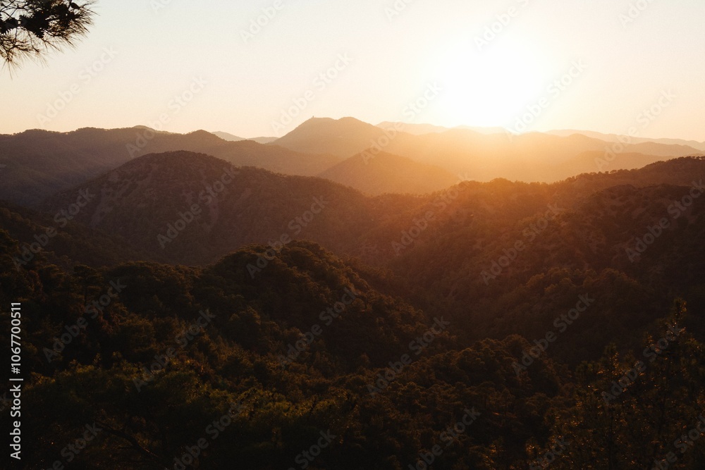 Scenic view of Cyprus mountains near Kykkos Monastery at golden sunset Scenic view of Cyprus mountains near Kykkos Monastery at golden sunset