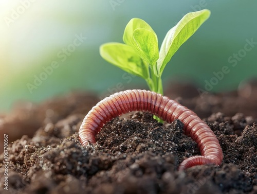 Soil vitality, earthworms and microbes boost plant growth, showcasing underground ecosystems through captivating 3D visuals. photo