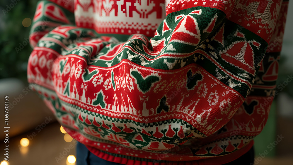 Printed Christmas Bells and Mistletoe Sweater Printed Christmas Bells and Mistletoe Sweater