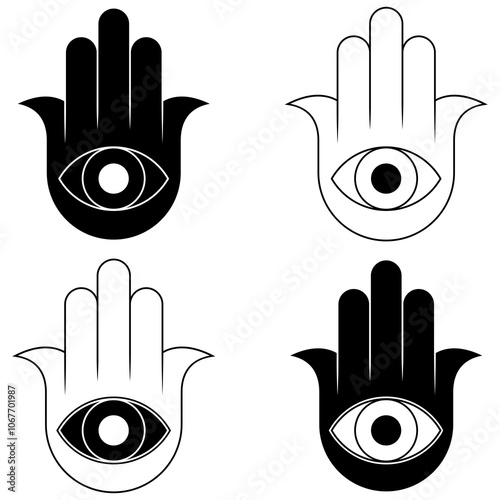 Hamsa protection symbol, hand of fatima symbol, illustration of Jamsa with god's eye