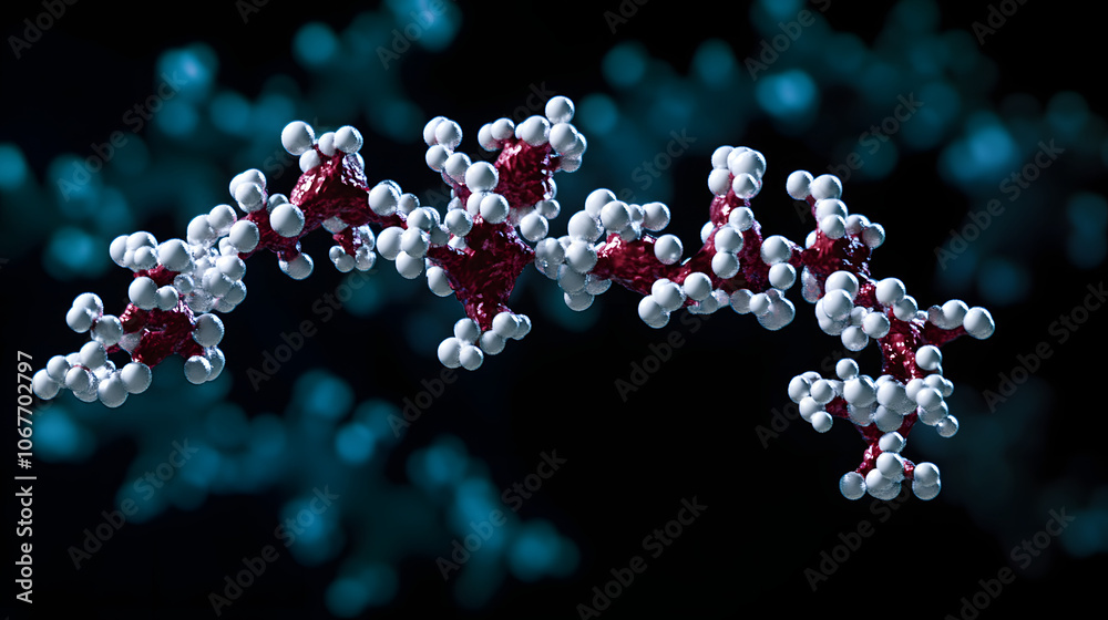 Glucagon-like peptide 1 (GLP1, 7-36) molecule The glucagon like peptide-1 receptor has a strong effect on the management of type 2 diabetes mellitus. 3d rendering Glucagon-like peptide 1 (GLP1, 7-36) molecule The glucagon like peptide-1 receptor has a strong effect on the management of type 2 diabetes mellitus. 3d rendering