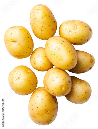 A group of yellow potatoes arranged in a cluster.