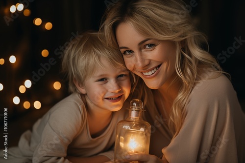 Heartwarming mother s day moment  a mother and child embrace in a cozy, minimalistic space