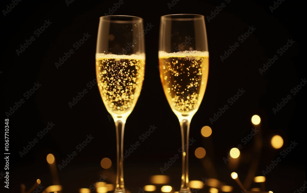 two glasses of champagne close up bokeh lights two glasses of champagne close up bokeh lights