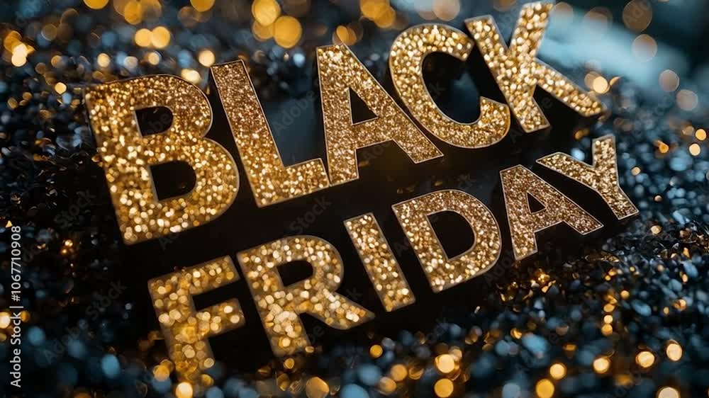 Black friday sale background. Shiny glitter gold letters on a black background