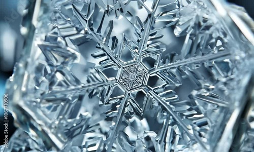 A microscopic view of a snowflake, showcasing its intricate hexagonal structure.