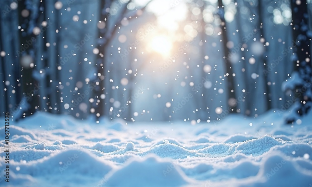 Winter wonderland snowy landscape ethereal forest backdrop soft