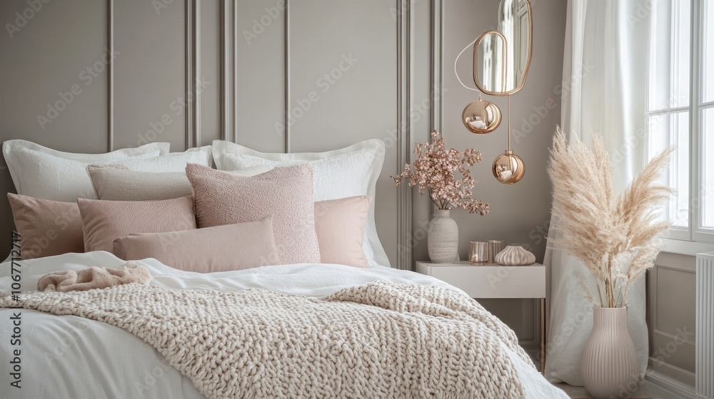 A Luxurious Bedroom with Plush Bedding and a Minimalist Nightstand