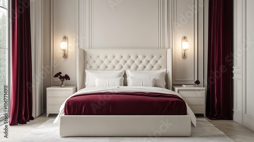 White and Burgundy Luxurious Bedroom Interior