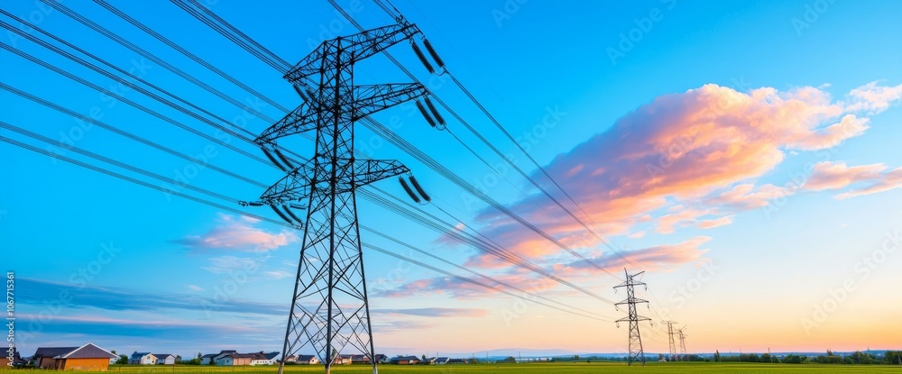 Various silhouettes of transmission towers (power towers, electricity ...