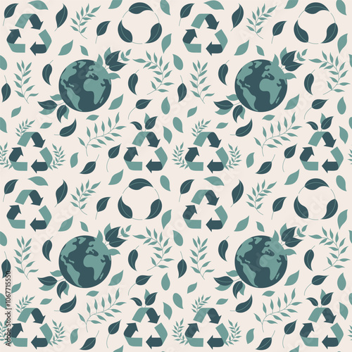 This image is a seamless pattern featuring eco-friendly recycling symbols.