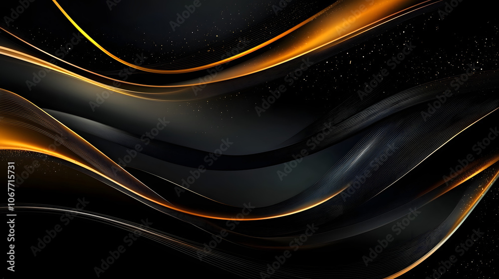 Abstract illustration of luxurious black lines on a gradient background with golden accents