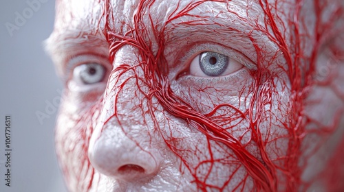 realistic illustration highlights intricate blood vessels human face emphasizing anatomical details and vascular complexity providing closer look human anatomy.