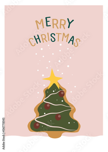Holidays Fair Chriatmas card for bakery wth christmas cookies, sweet christmas tree with snow