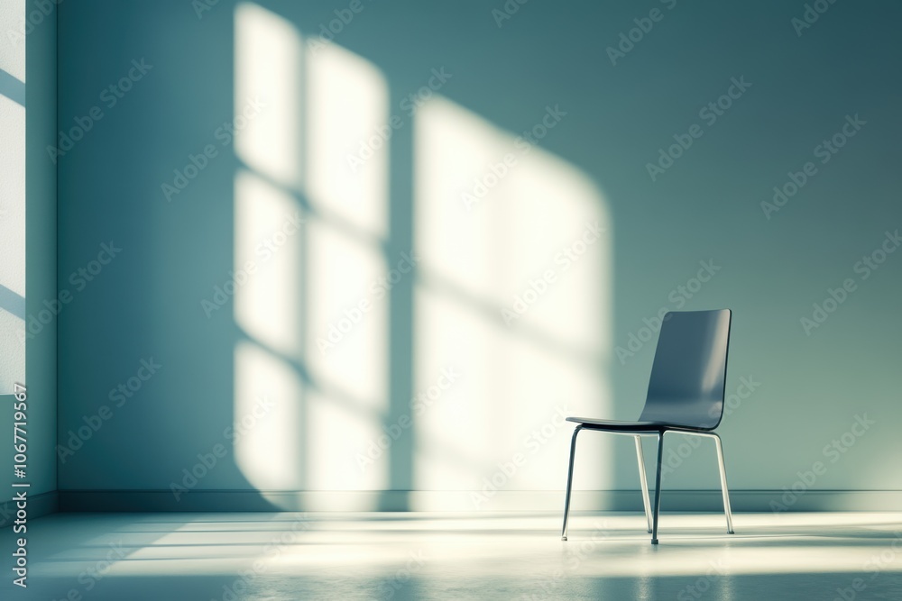 Solitude and reflection in a sunlit therapy room with empty chair