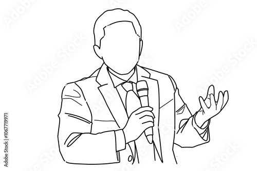 a black and white drawing of a man in a suit and tie, illustration photo