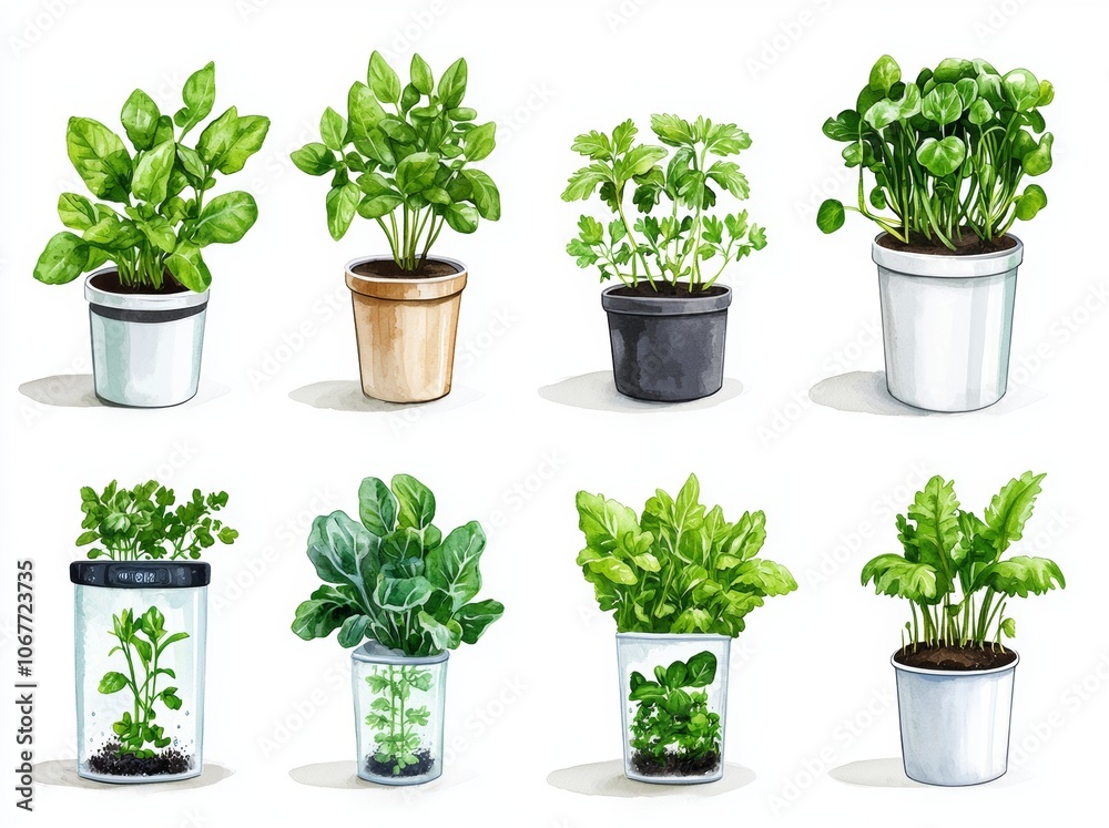Illustrations of urban farming and gardening. Eco plants, plant development, hydroponics, remote control. Illustrations of urban farming and gardening. Eco plants, plant development, hydroponics, remote control.