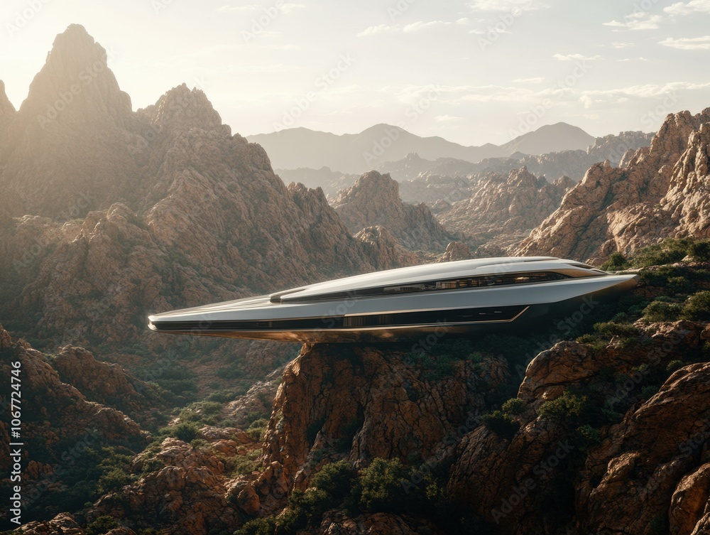 Fototapeta premium A futuristic house built into a cliffside. AI.