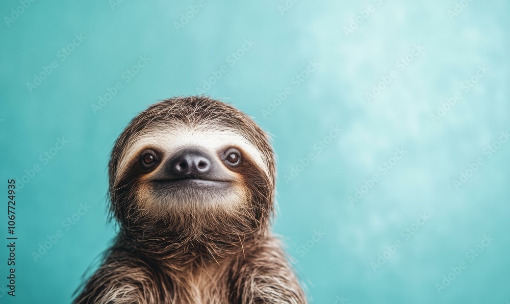 Naklejka premium A sloth smiles at the camera. AI.