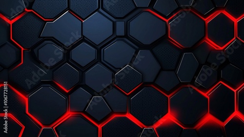 A hexagonal pattern in red and black with glowing lines.