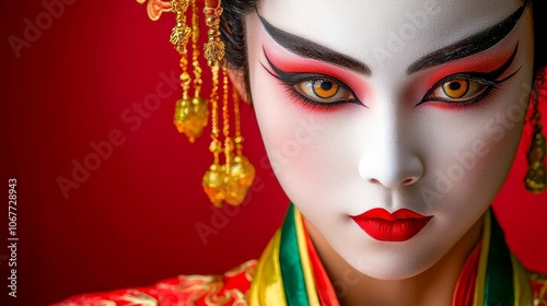 This photo shows a man wearing traditional Chinese opera costumes and makeup.