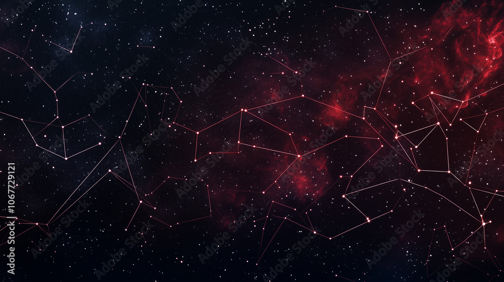 Fototapeta premium Illustration de constellations célestes et ciel nocturne avec étoiles lumineuses et nébuleuses éthérées
